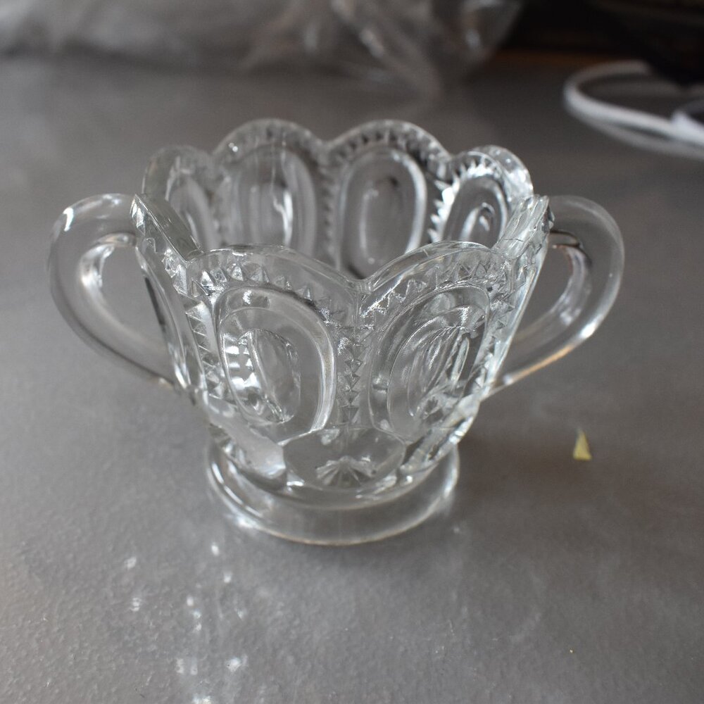 Vintage LE Smith Clear glass Moon & Stars Patterned Open Pedestal Sugar Bowl